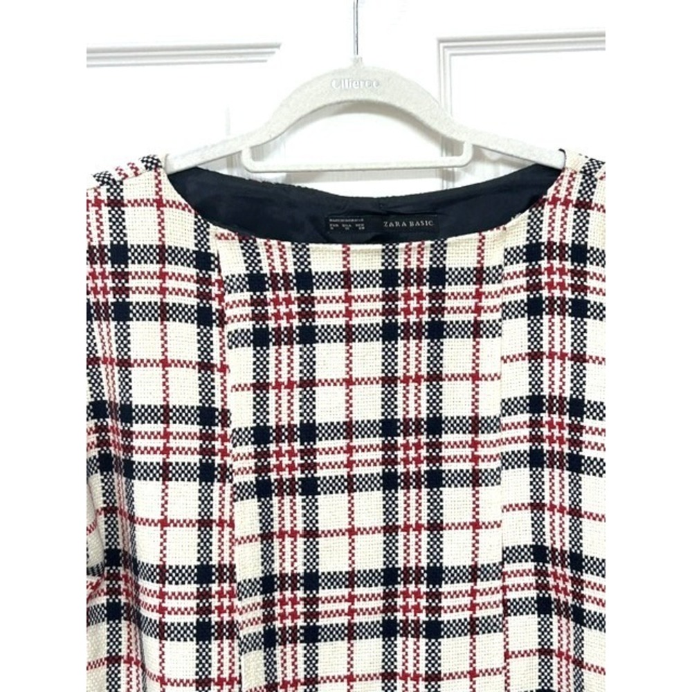 Zara Tartan Shift Dress British Heritage Mod 60s London Style Wool Blend Medium - Picture 12 of 13